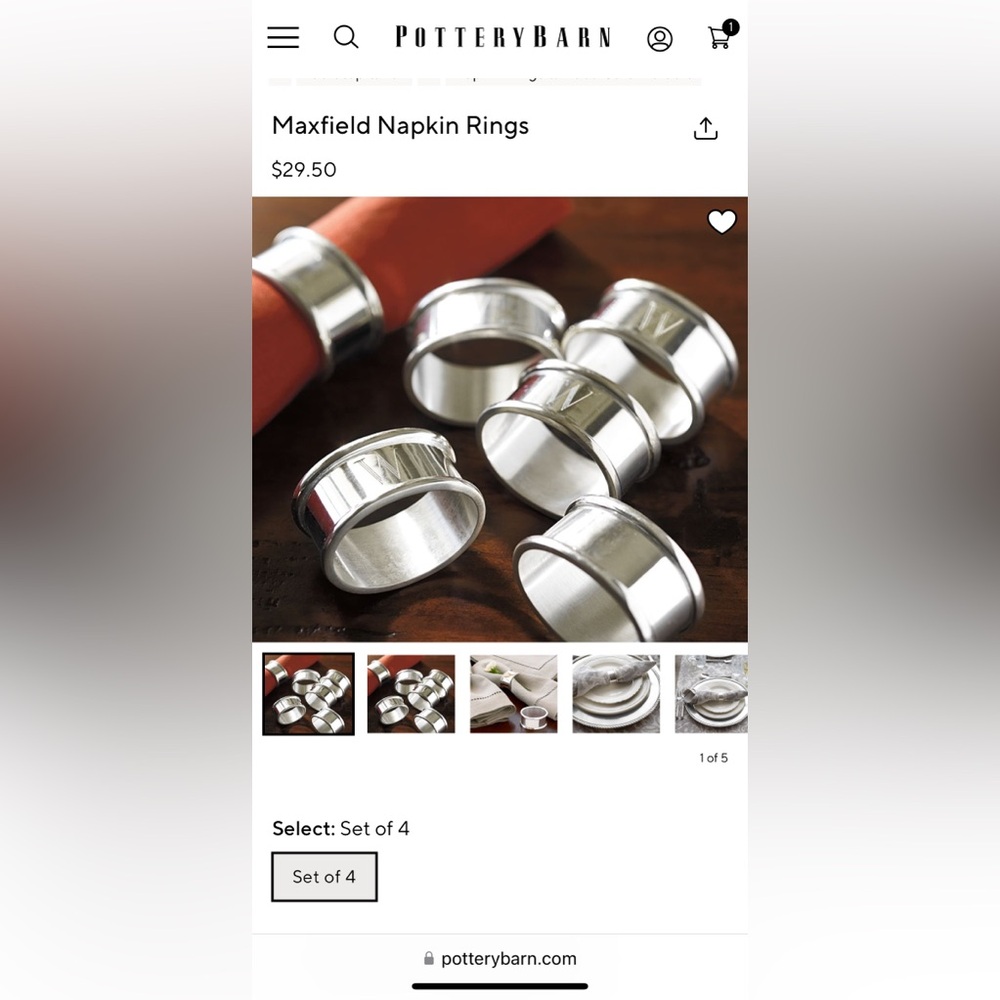 NWT Pottery Barn Maxfield napkin rings